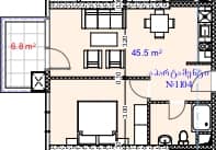 {{roomApartmentOrStudio}}, 52.3 მ², 11 სართული, Aquapark Residence ბათუმში