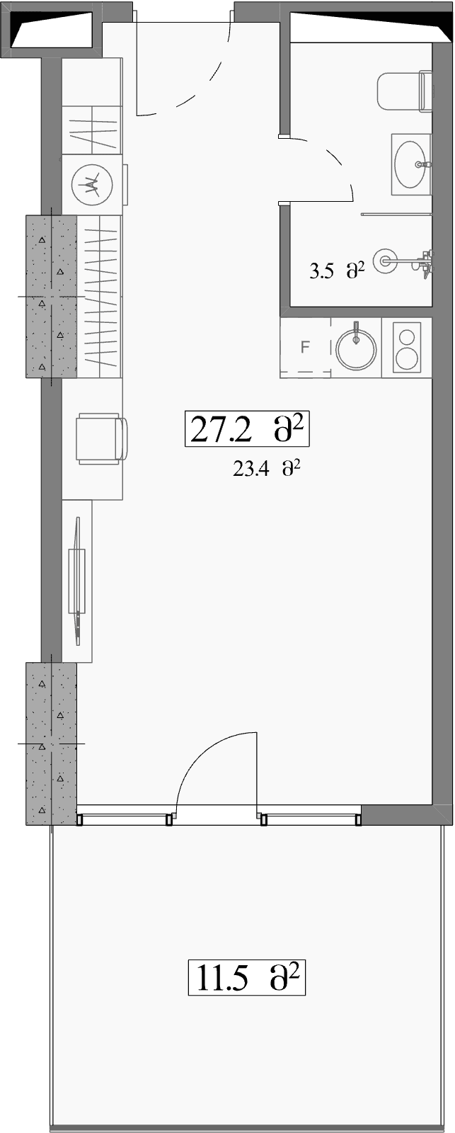 Студия, 38.7 м²