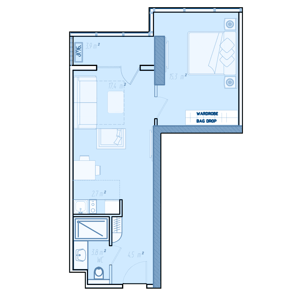 1-room, 50 m², Floor 14