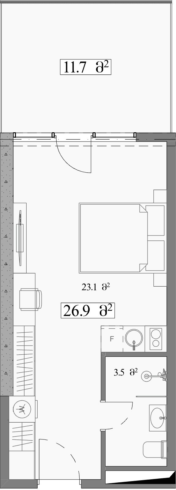 Студия, 38.6 м²