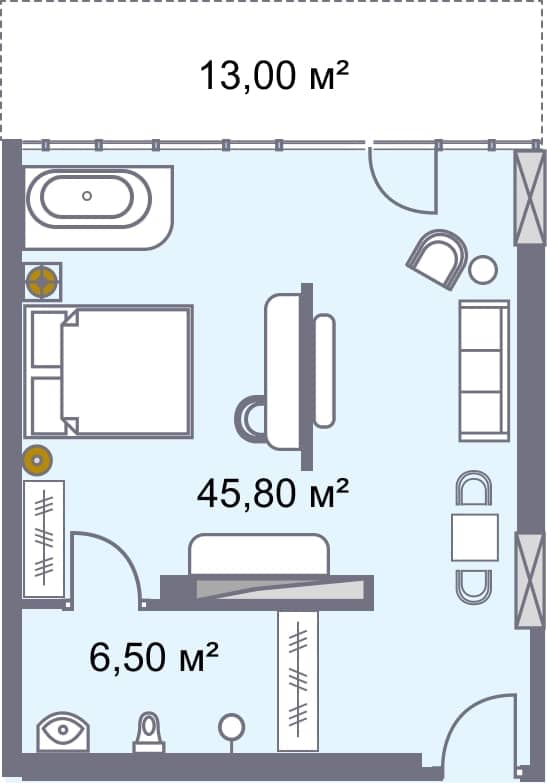Studio, 65.3 m², Floor 10
