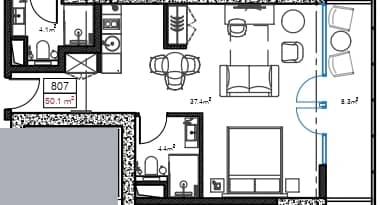 {{roomApartmentOrStudio}}, 50.1 მ², 8 სართული, Cube ბათუმში