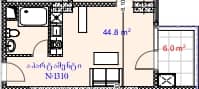{{roomApartmentOrStudio}}, 57.1 m², 13 floor, Aquapark Residence in Batumi
