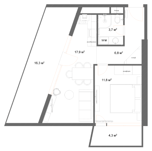 1-комн, 63.8 м², этаж 26