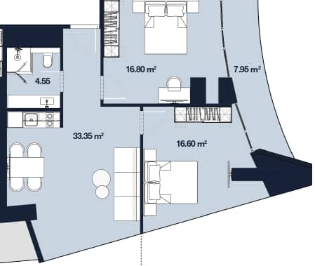 {{roomApartmentOrStudio}}, 79.25 მ², 50 სართული, Alliance Centropolis ბათუმში