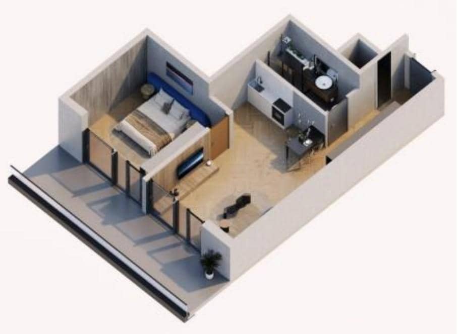 一居室, 54.4 m²