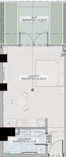 {{roomApartmentOrStudio}}, 45.25 м², 4 этаж в ЖК "Geuz Towers"