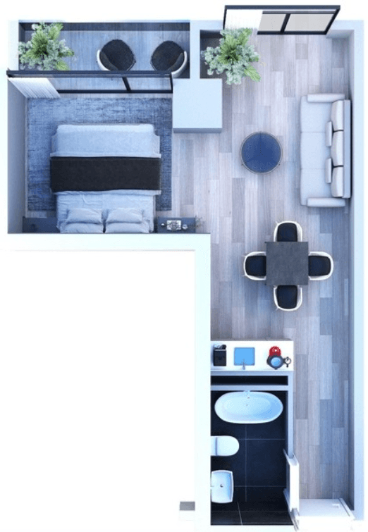 2-room, 45 m², Floor 18