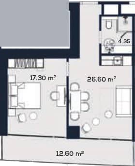 1-комн., 60.9 м²