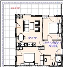 {{roomApartmentOrStudio}}, 94.3 m², 16 floor, Aquapark Residence in Batumi