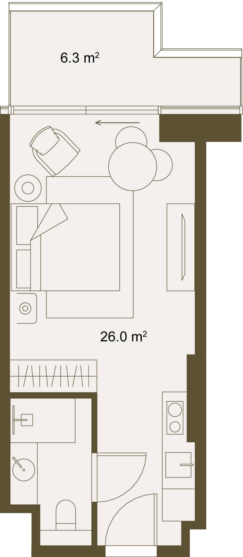 Studio, 34.1 m²
