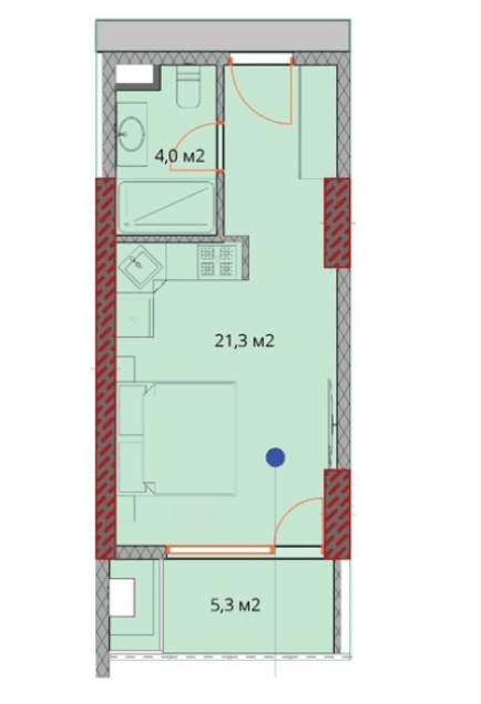 {{roomApartmentOrStudio}}, 31.2 მ², 16 სართული, OKTO Art House ბათუმში