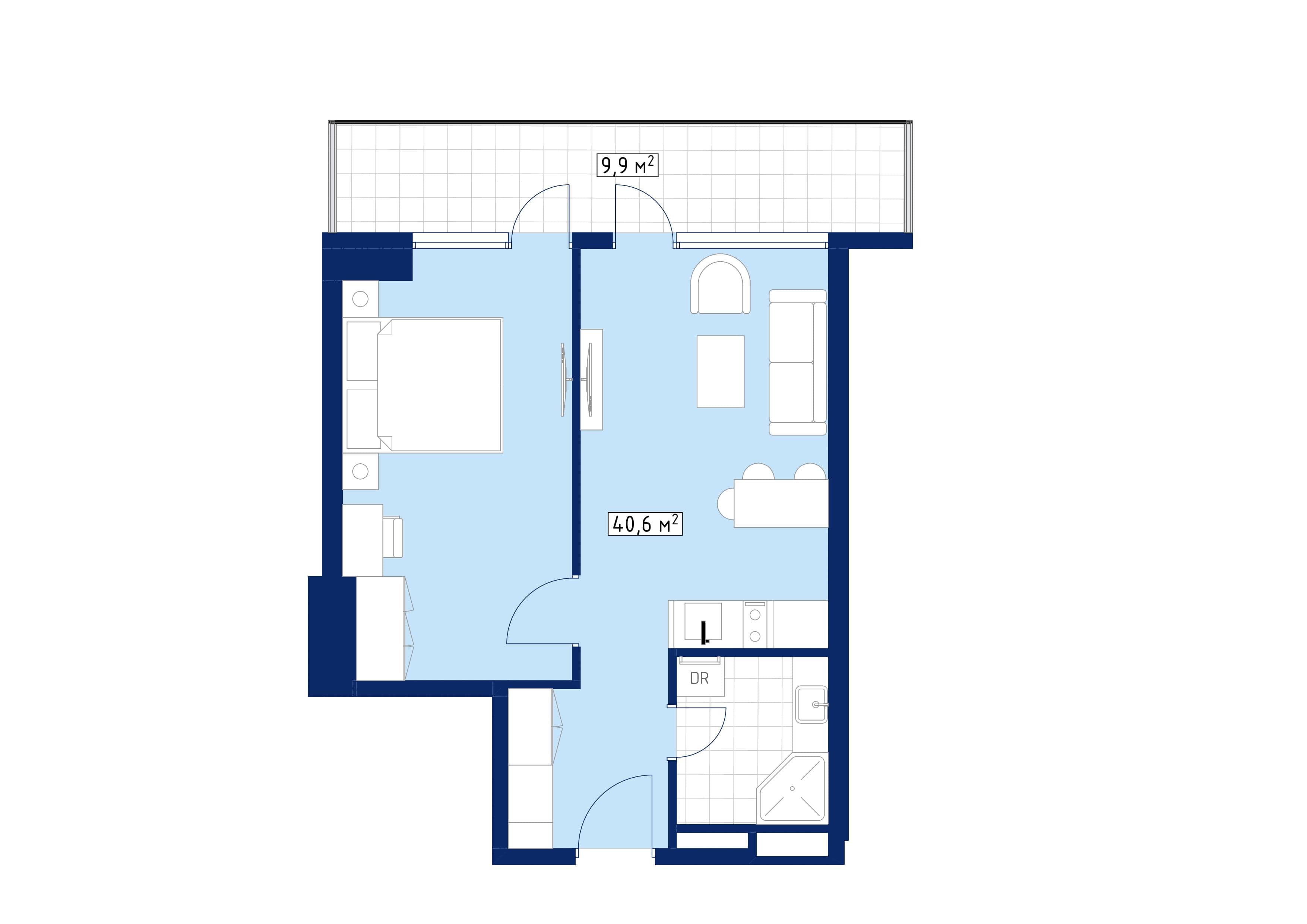 1-room, 50.9 m², Floor 39