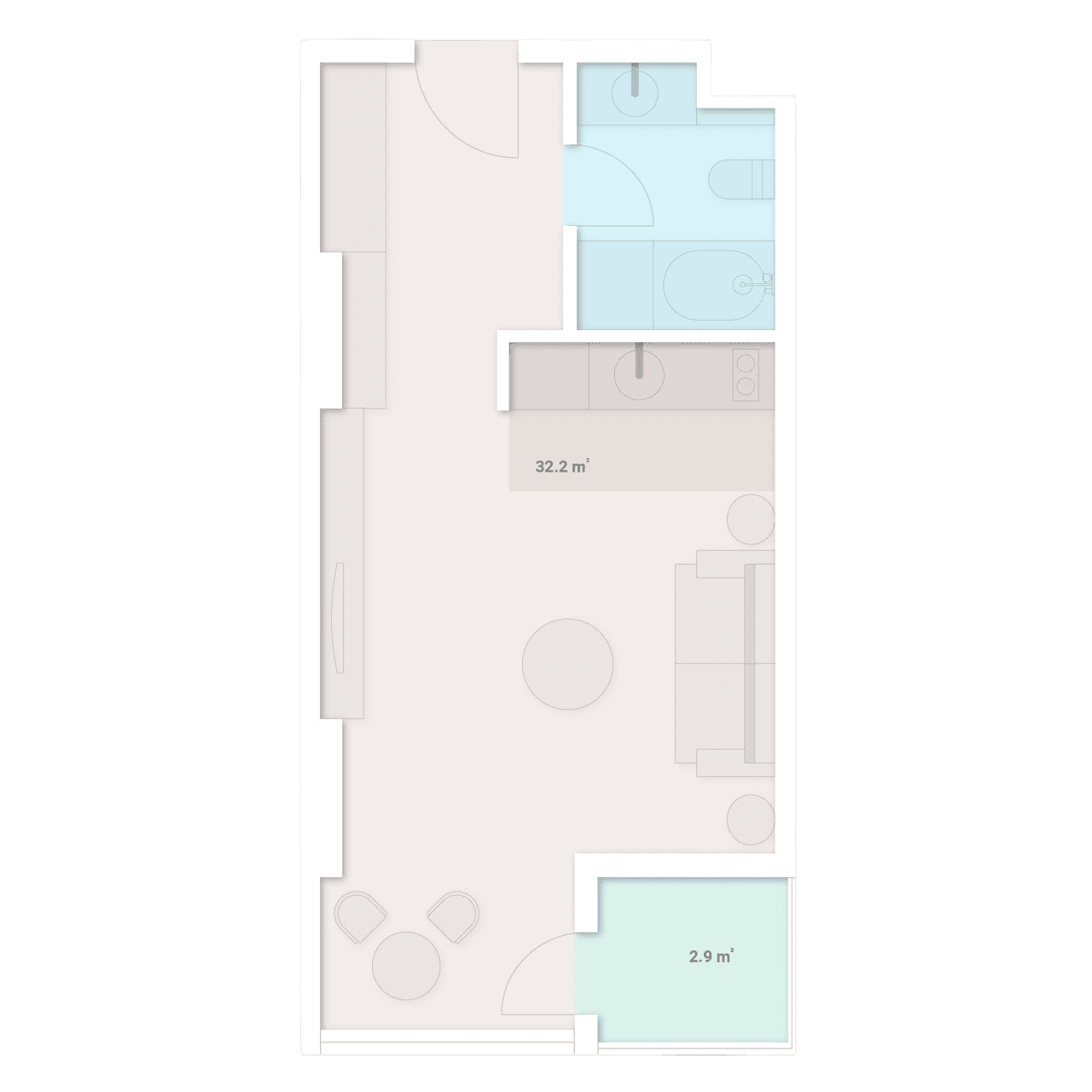 {{roomApartmentOrStudio}}, 35.7 მ², 5 სართული, Tekto Location ბათუმში