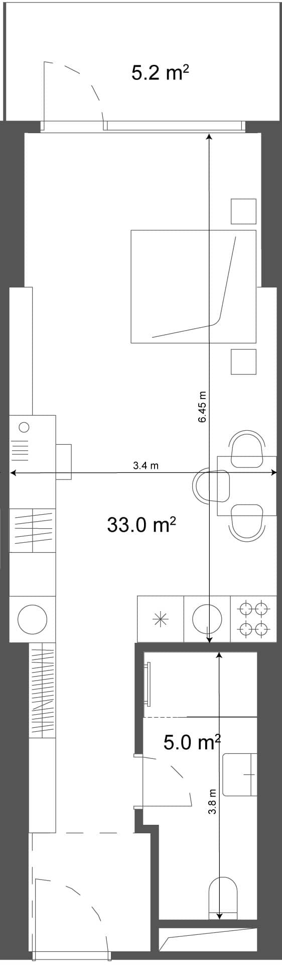 Студия, 38.2 м², этаж 33
