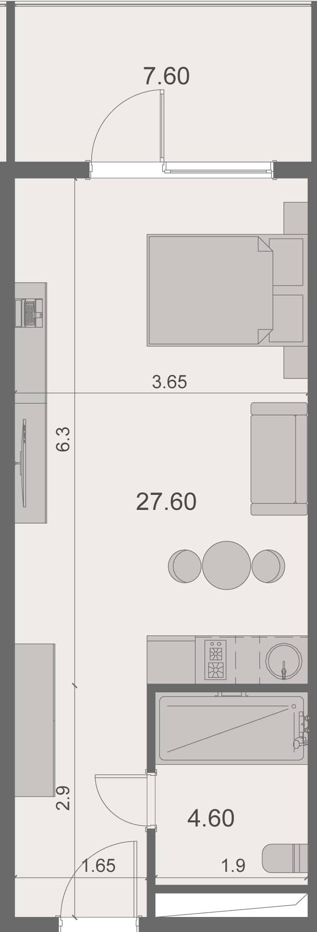 {{roomApartmentOrStudio}}, 40.1 მ², 15 სართული, Stay & Rent ბათუმში