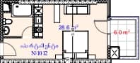 {{roomApartmentOrStudio}}, 34.6 m², 11 floor, Aquapark Residence in Batumi