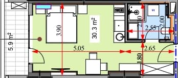 Studio, 36.3 m², Floor 29