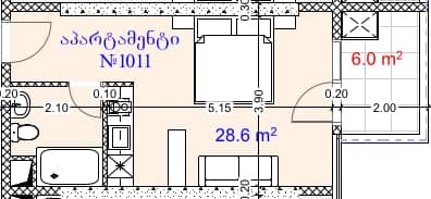 {{roomApartmentOrStudio}}, 34.6 m², 10 floor, Aquapark Residence in Batumi