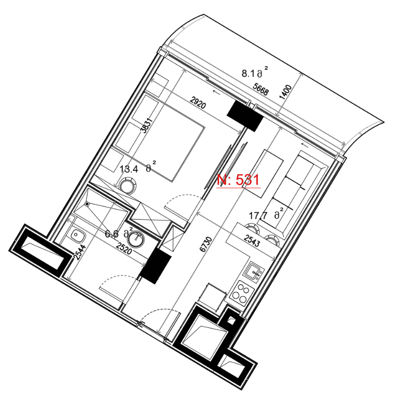{{roomApartmentOrStudio}}, 45.8 м², 5 этаж в ЖК "Next Collection"