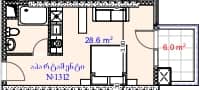 {{roomApartmentOrStudio}}, 34.6 მ², 13 სართული, Aquapark Residence ბათუმში