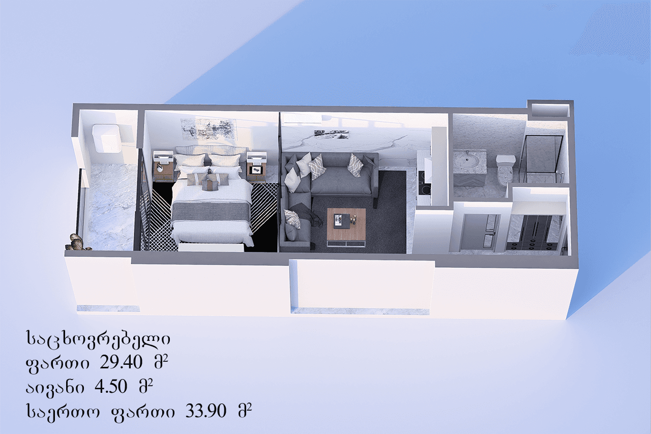 单间, 33.9 m²