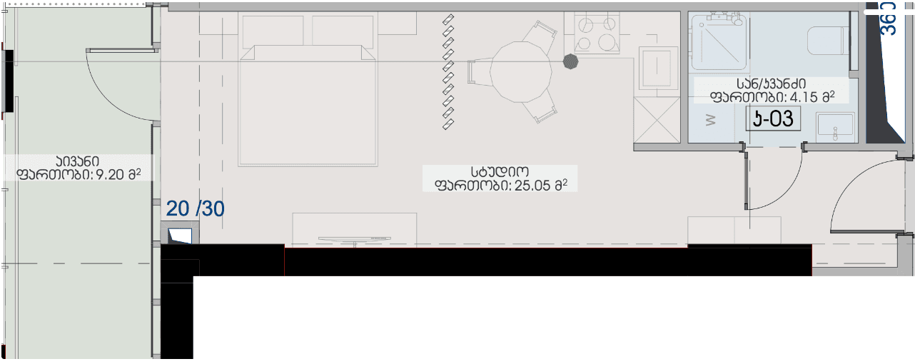 {{roomApartmentOrStudio}}, 38.4 მ², 23 სართული, Geuz Towers ბათუმში