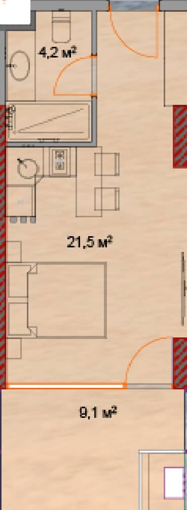{{roomApartmentOrStudio}}, 35.6 მ², 21 სართული, Horizon Grand Residence ბათუმში