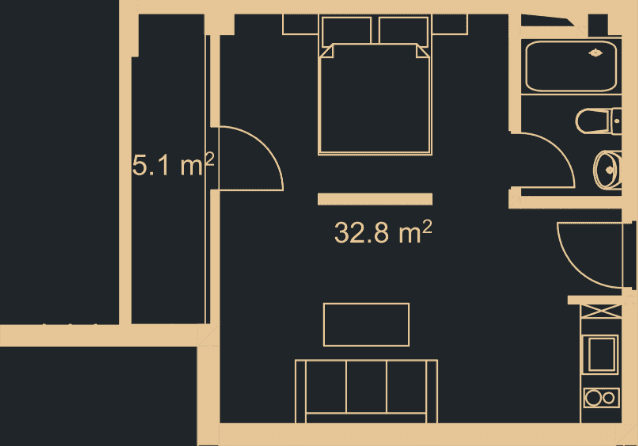 Студия, 36.9 м², этаж 18