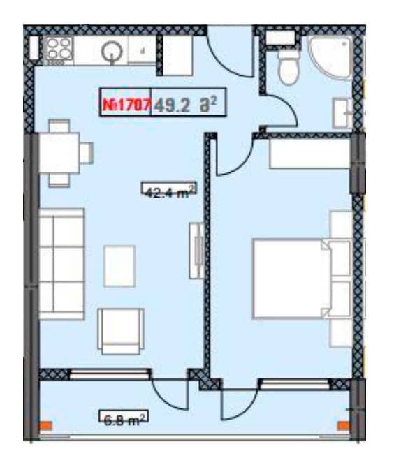 {{roomApartmentOrStudio}}, 49.2 m², 18 floor, New Boulevard Residence in Batumi