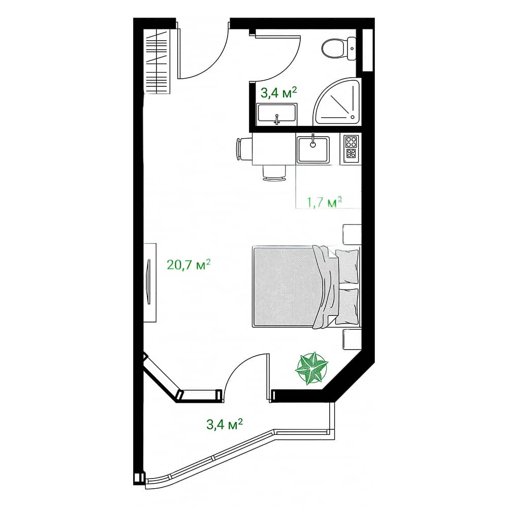 Студия, 30.2 м²