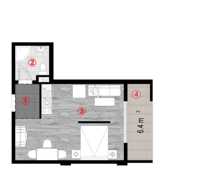 Студия, 38 м², этаж 6