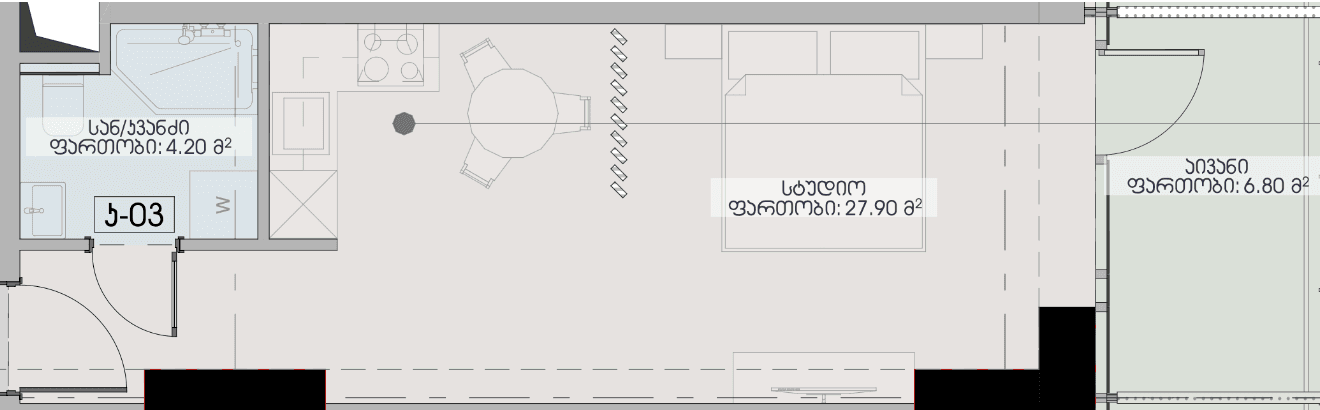 {{roomApartmentOrStudio}}, 38.9 მ², 33 სართული, Geuz Towers ბათუმში