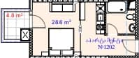 {{roomApartmentOrStudio}}, 33.4 m², 12 floor, Aquapark Residence in Batumi