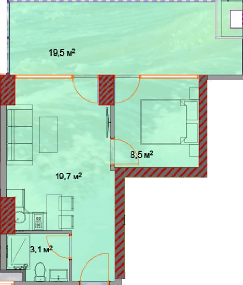 {{roomApartmentOrStudio}}, 51.9 მ², 16 სართული, Horizon Grand Residence ბათუმში