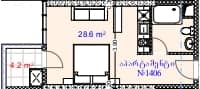 {{roomApartmentOrStudio}}, 32.8 m², 14 floor, Aquapark Residence in Batumi