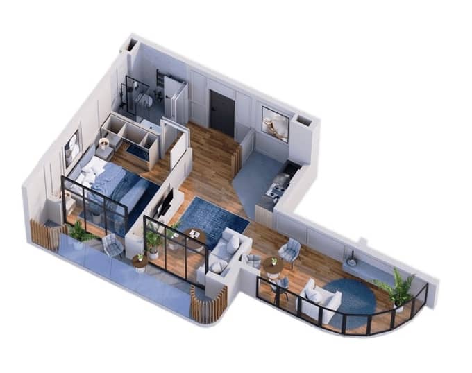 1-room, 55.5 m², Floor 6