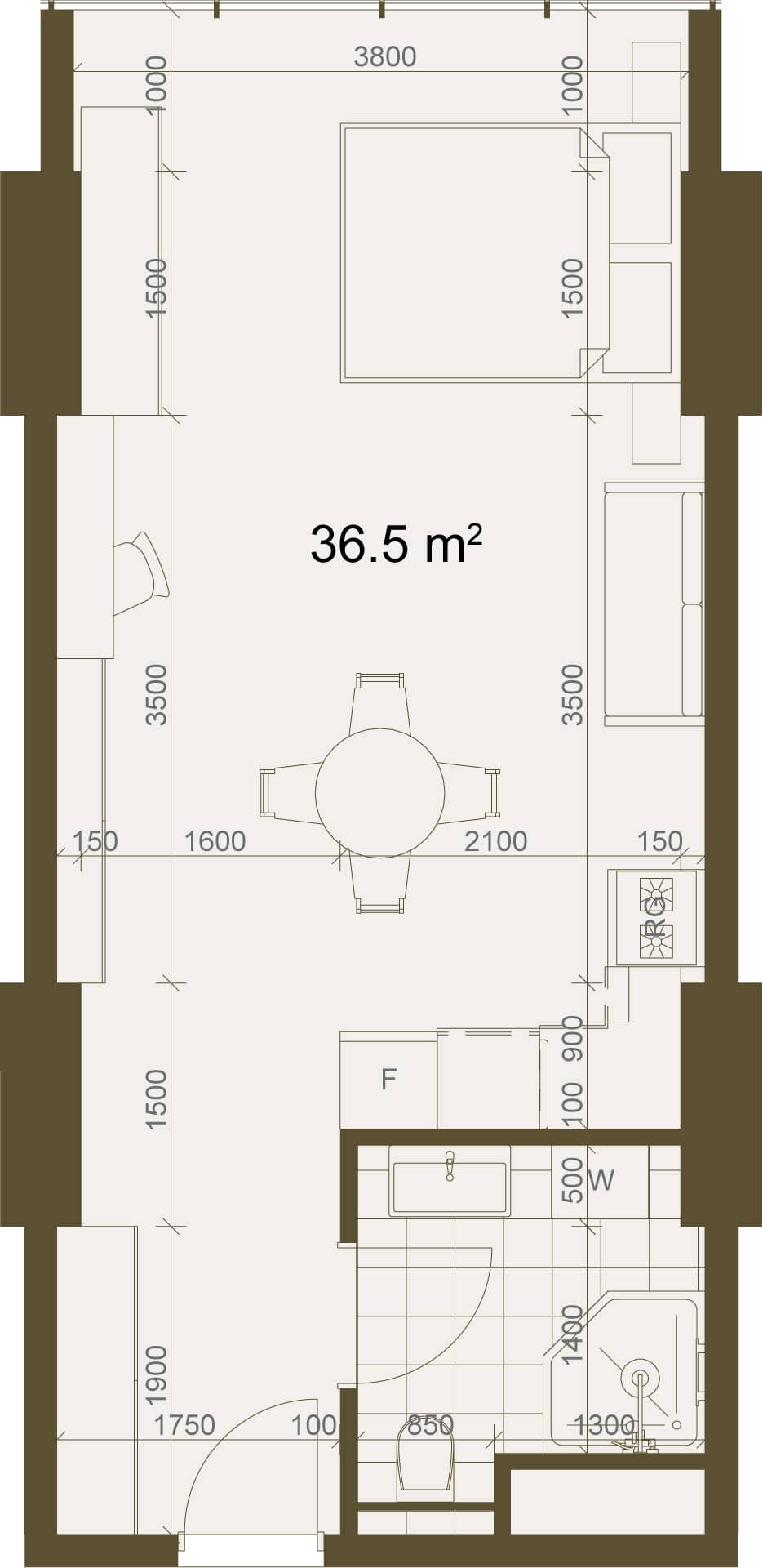 Studio, 36.5 m²