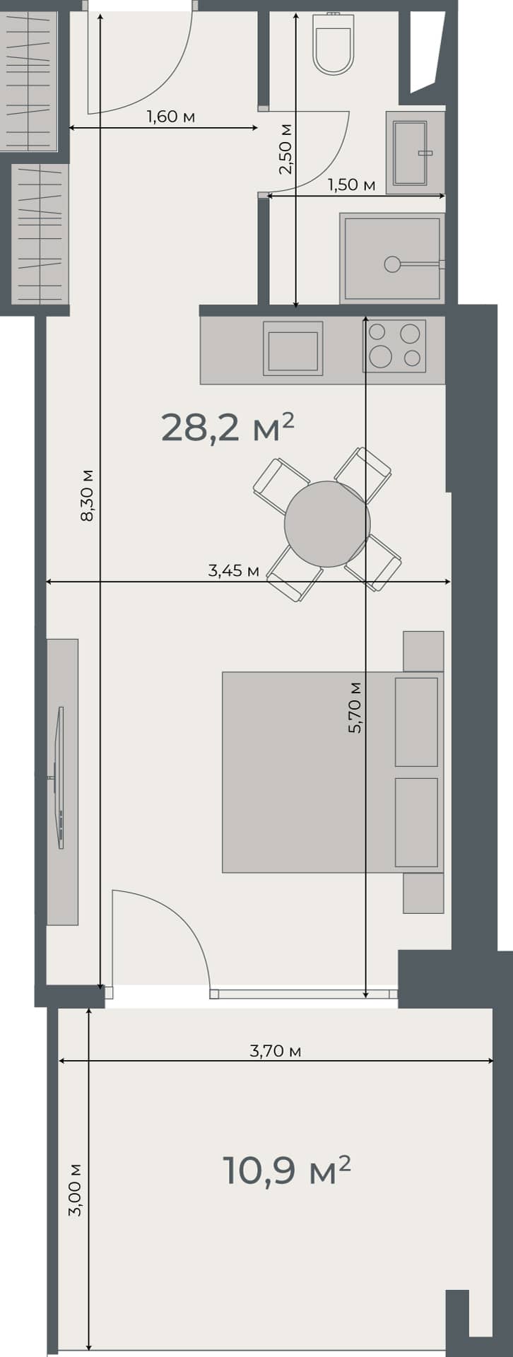 {{roomApartmentOrStudio}}, 39.1 м², 21 этаж в ЖК "One"