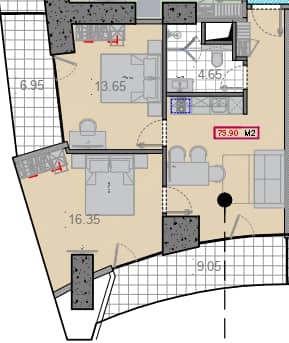 {{roomApartmentOrStudio}}, 75.9 მ², 13 სართული, Alliance Centropolis ბათუმში