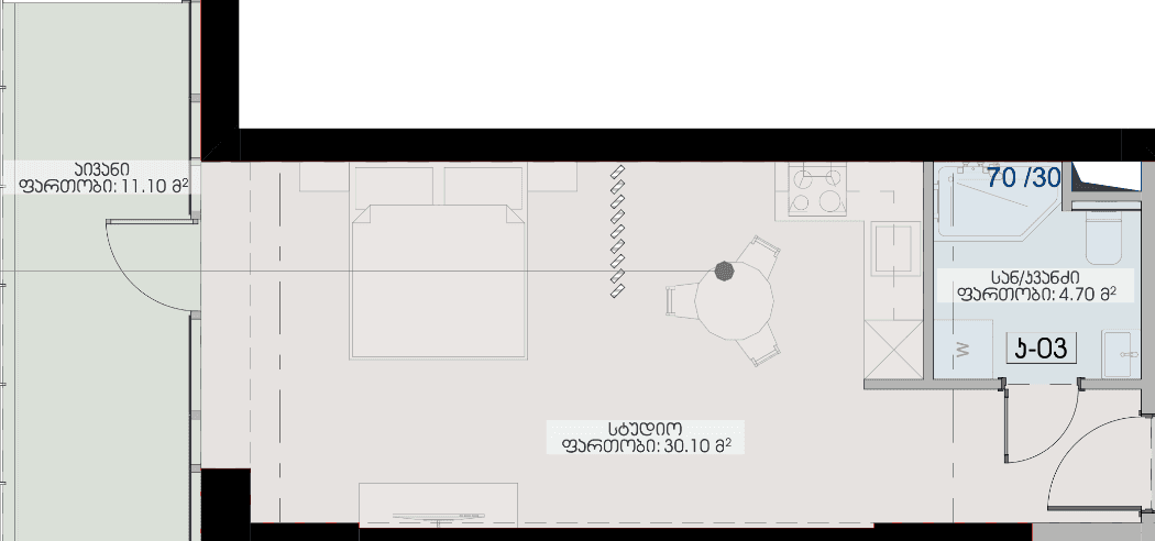 Studio, 45.9 m², Floor 15
