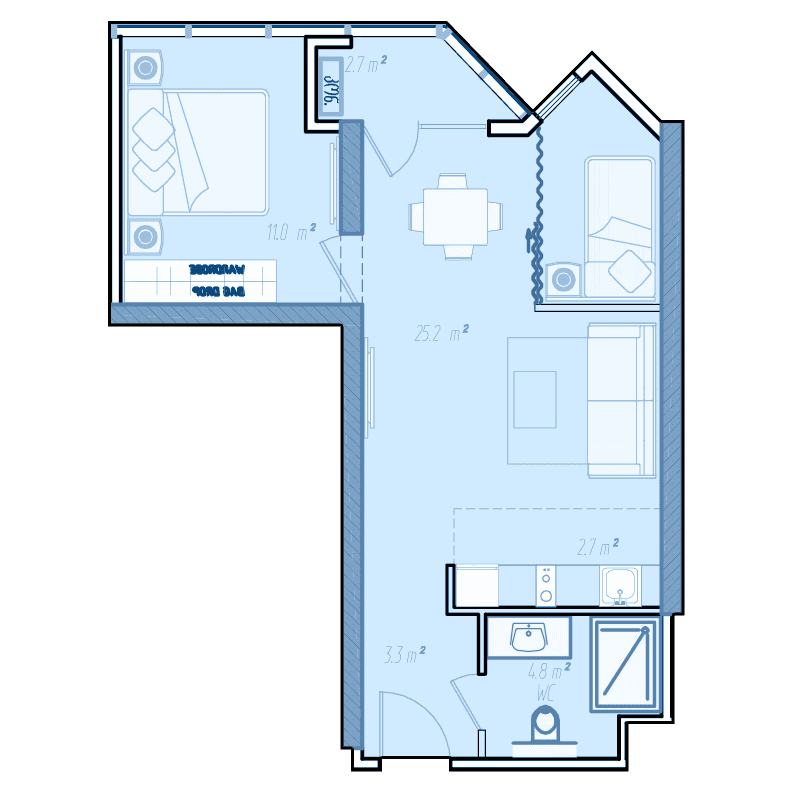 1-комн, 52.6 м², этаж 34