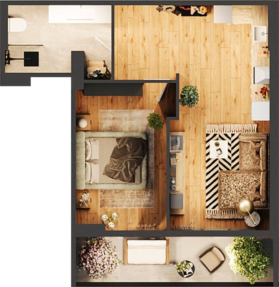 1-room, 56.5 m²