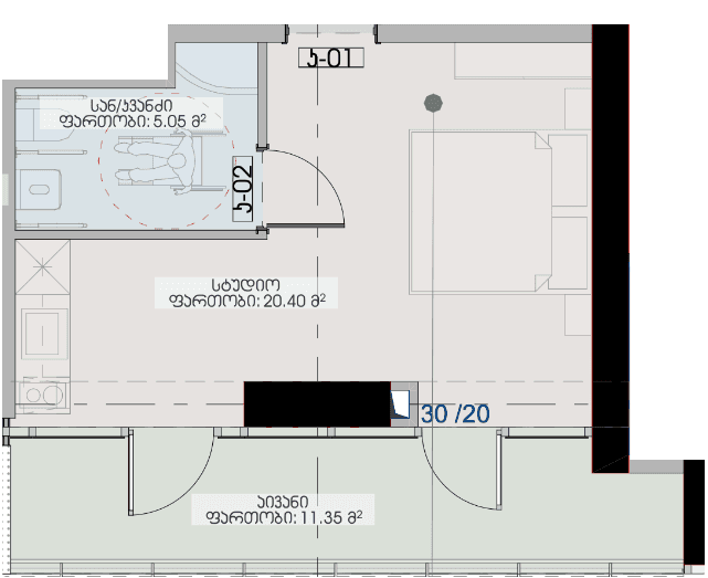 {{roomApartmentOrStudio}}, 36.8 м², 17 этаж в ЖК "Geuz Towers"