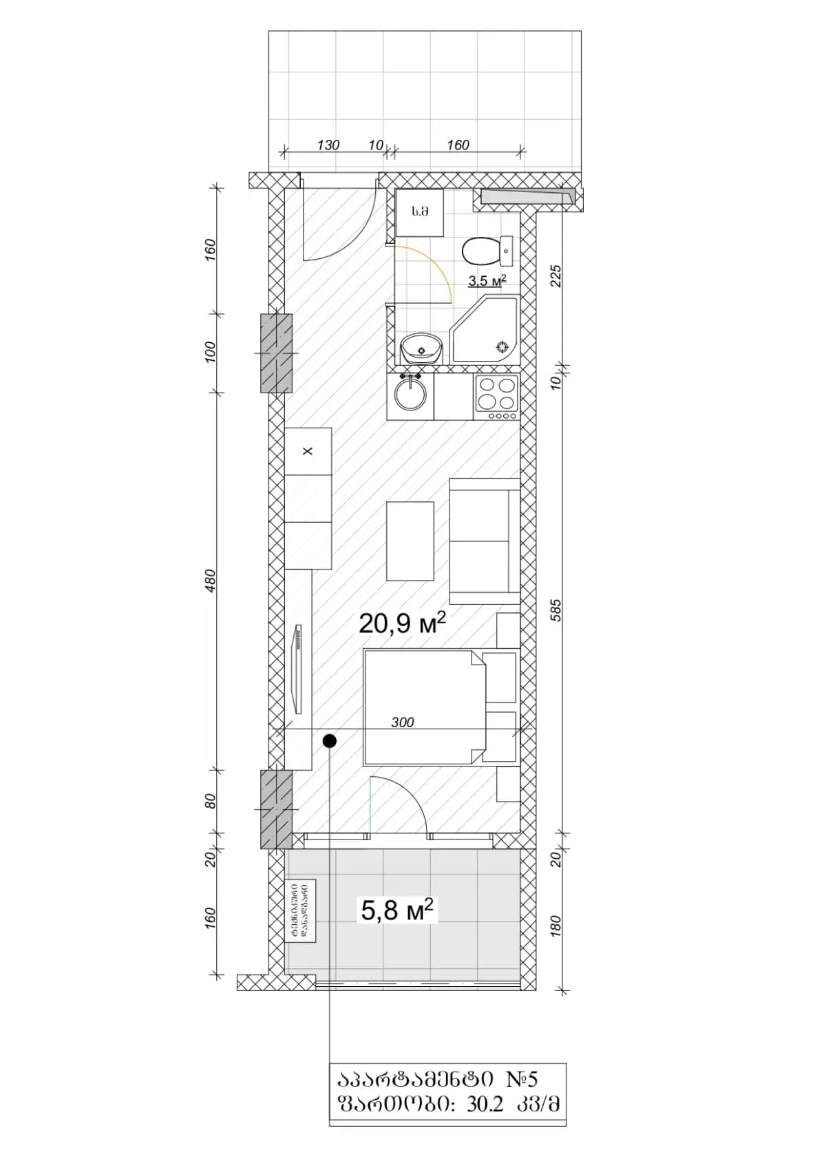 Studio, 30.2 m², Floor 9