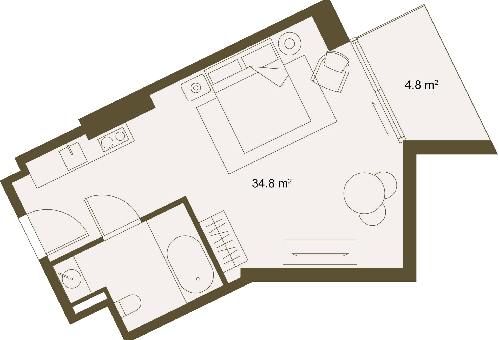 Studio, 44 m²