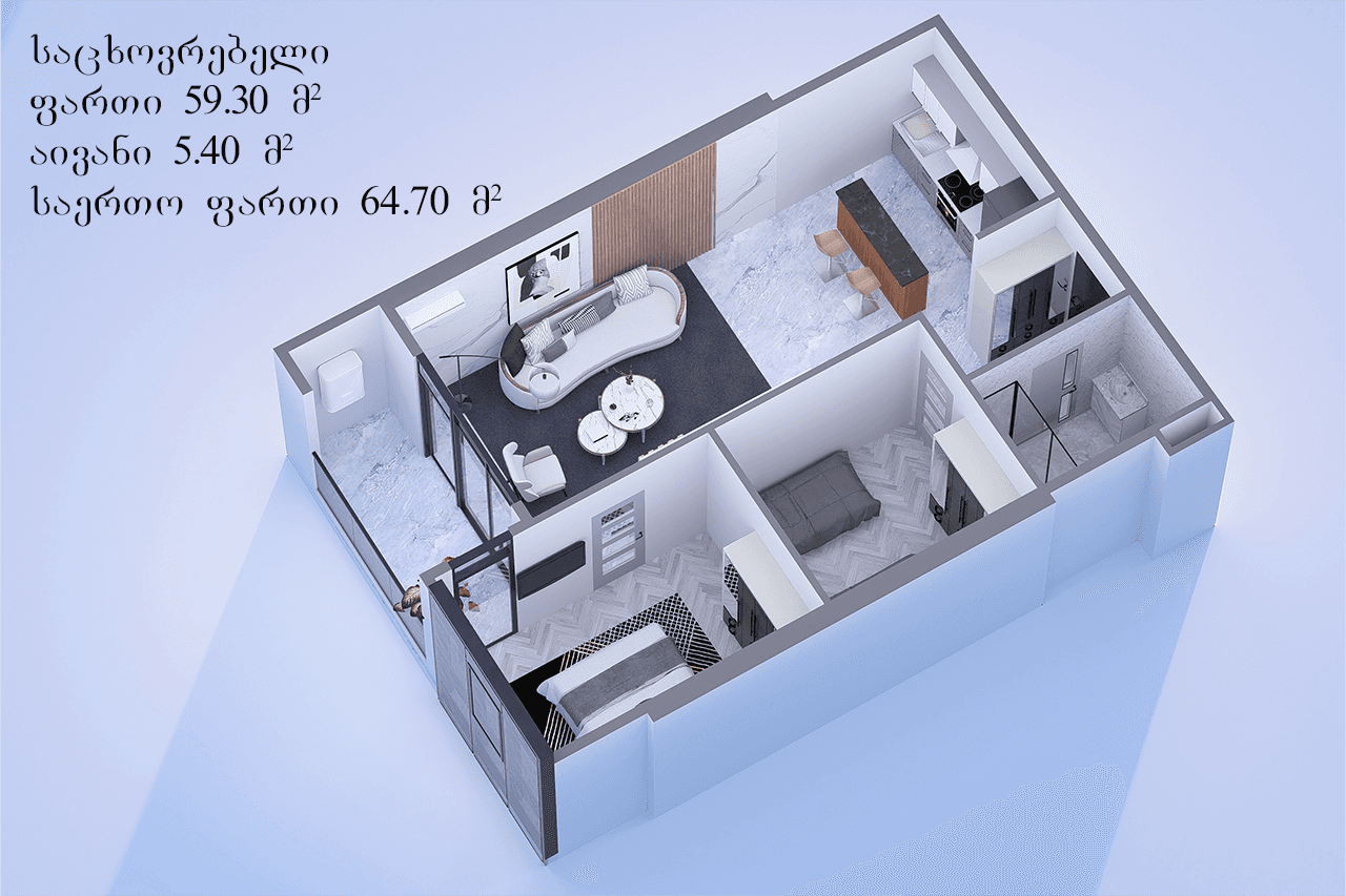 两居室, 64.5 m²