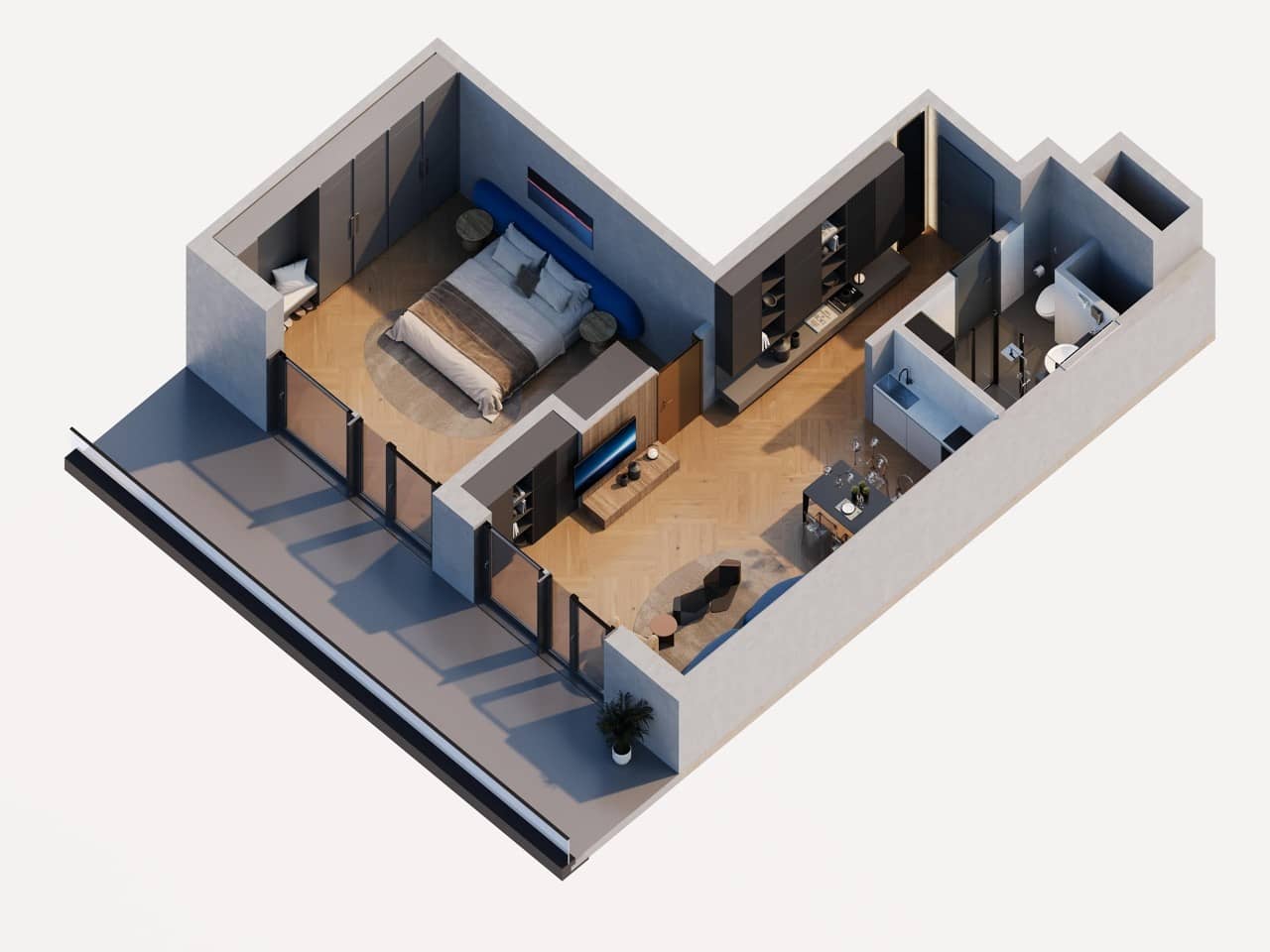 1-room, 57.5 m²