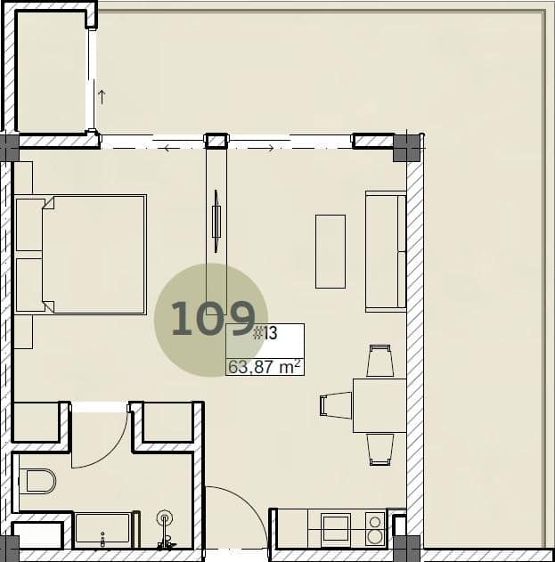1-комн., 63.9 м²
