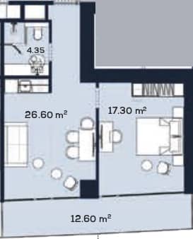 {{roomApartmentOrStudio}}, 60.85 მ², 48 სართული, Alliance Centropolis ბათუმში
